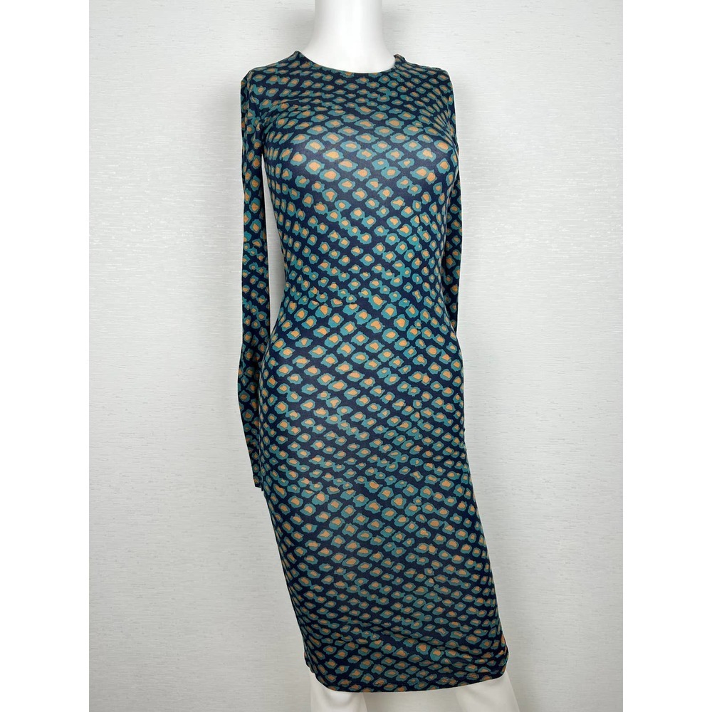 10 Crosby Derek Lam Navy Blue and Teal Patterned Midi Dress